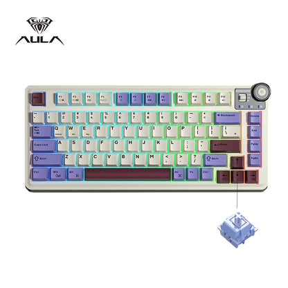 AULA AU75 Wireless Mechanical Keyboard 81 Keys Compact Hot Swappable Custom Keyboard 2.4G/USB/BT5.0 RGB Backlit Gaming Keyboard
