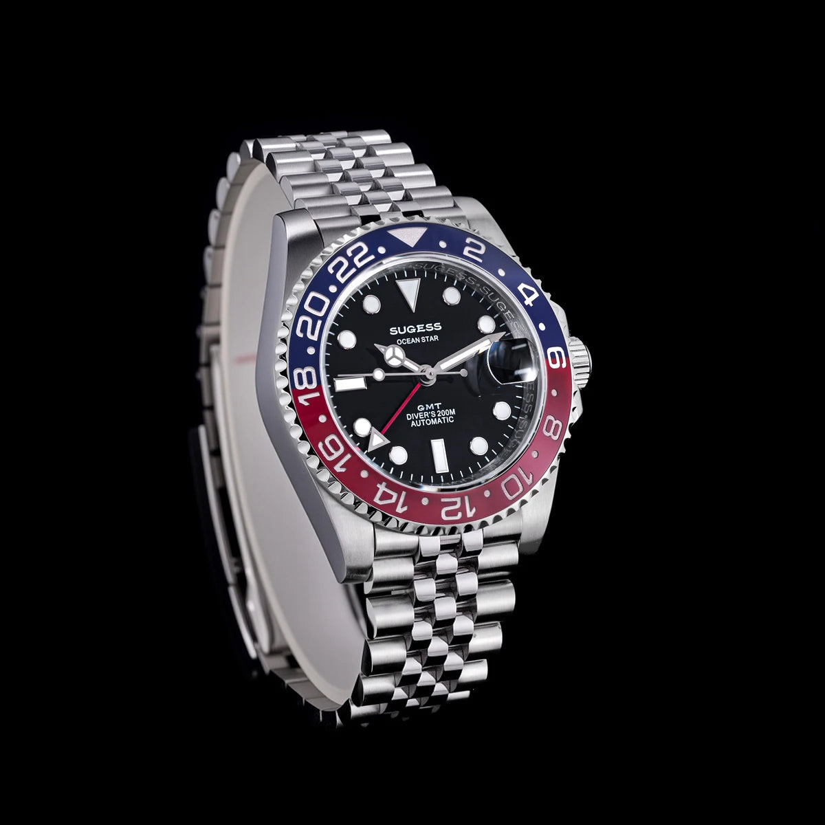Sugess GMT Diving Watch of Men Automatic Mechanical Waterproof Wristwatches Peacock SL3032 Movement Ceramic Bezel Jubille Band