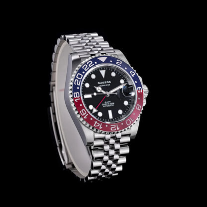 Sugess GMT Diving Watch of Men Automatic Mechanical Waterproof Wristwatches Peacock SL3032 Movement Ceramic Bezel Jubille Band