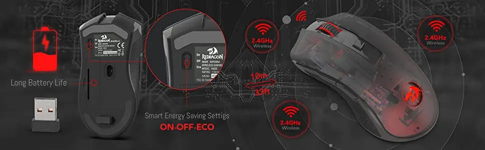 Mouse wireless ottico Redragon M652 2.4G con ricevitore USB, mouse portatile per gaming e ufficio, 5 livelli DPI regolabili
