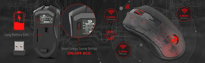 Mouse wireless ottico Redragon M652 2.4G con ricevitore USB, mouse portatile per gaming e ufficio, 5 livelli DPI regolabili