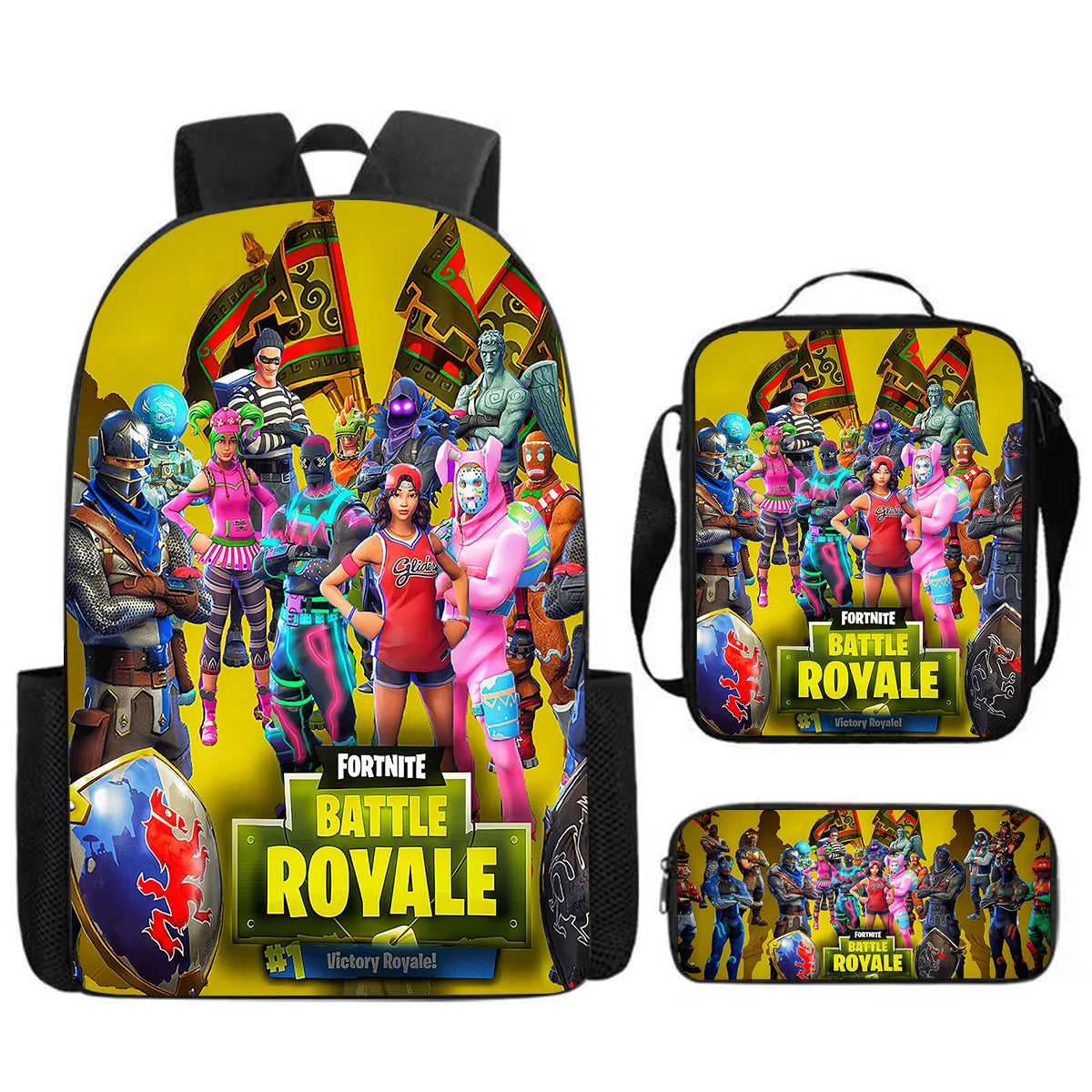 Fortnite Cartoon 3pcs Set, Large Capacity Suitable for Boys and Girls Aged 5-8, Includes Backpack, Dinner Bag, and  Pencil Case