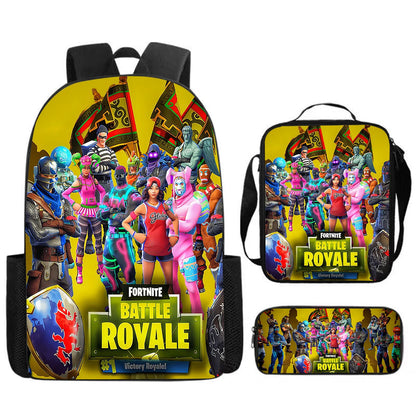 Fortnite Cartoon 3pcs Set, Large Capacity Suitable for Boys and Girls Aged 5-8, Includes Backpack, Dinner Bag, and  Pencil Case