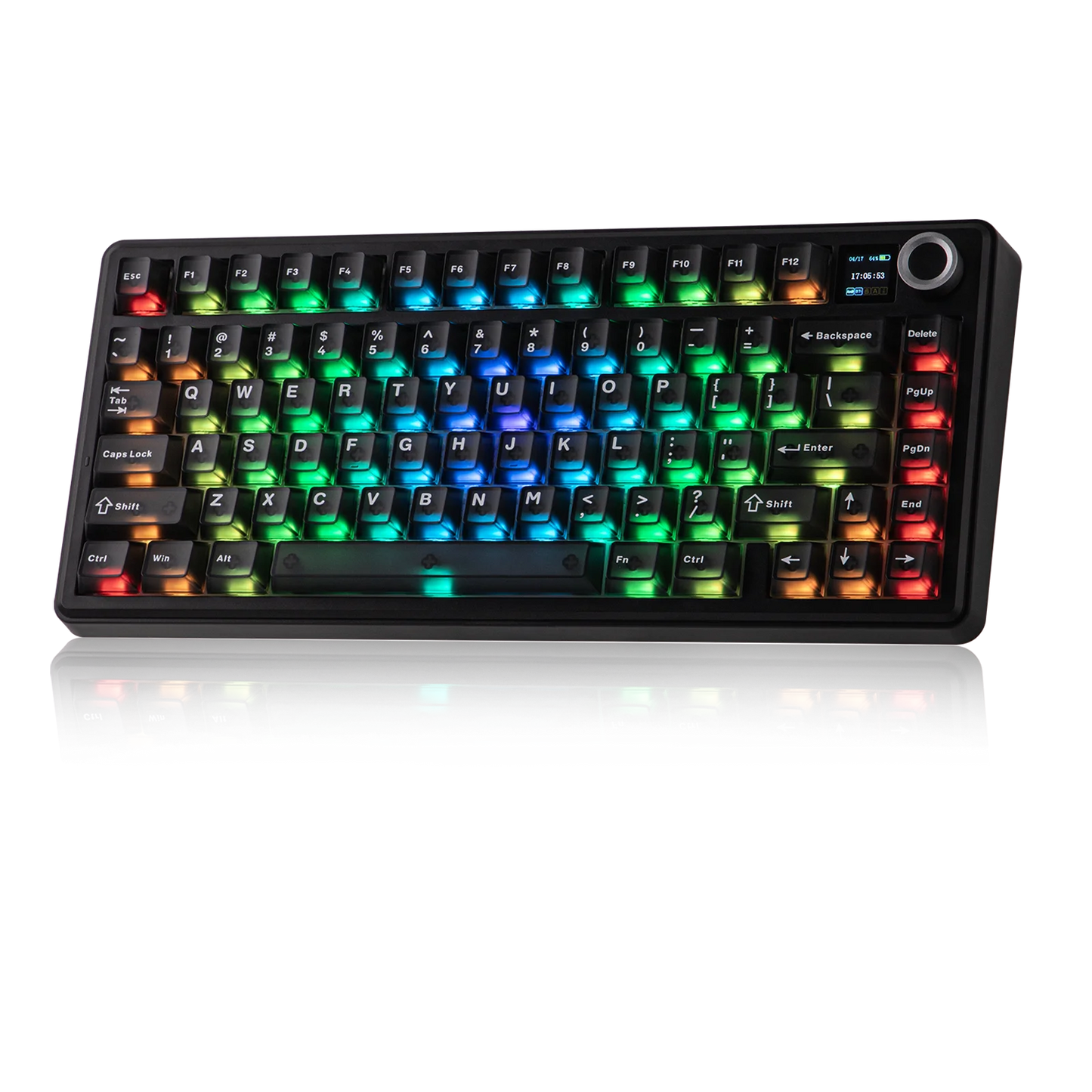 Teclado mecânico sem fios EPOMAKER X AULA F75 MAX Compact 75% ANSI Layout com ligação com fios/Bluetooth/2.4GHz, ecrã TFT e botão rotativo