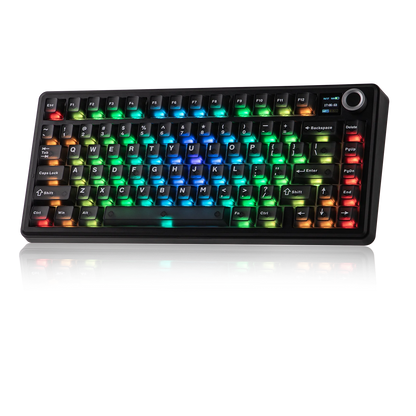 Teclado mecânico sem fios EPOMAKER X AULA F75 MAX Compact 75% ANSI Layout com ligação com fios/Bluetooth/2.4GHz, ecrã TFT e botão rotativo