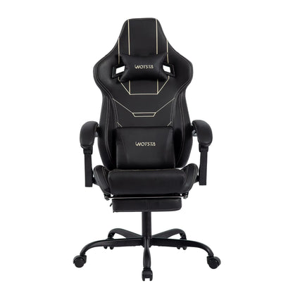 WOTSTA Ergonomic Gaming Chair with Footrest, Racing Computer Chair, Adjustable Height Office Chair with Armrests, Comfortable Leather Gaming Seat