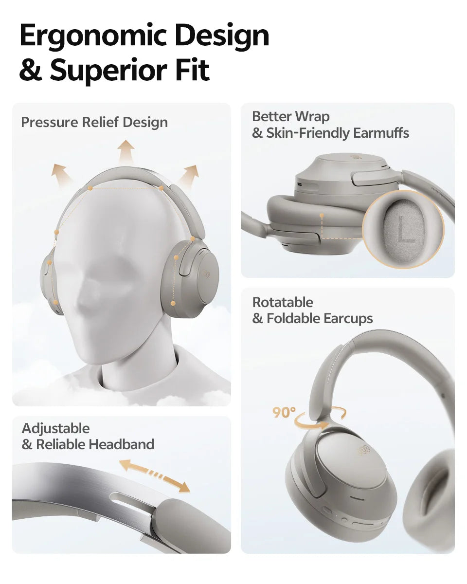 QCY H3S -56dB Adaptive ANC Over Ear Bluetooth 6.0 Headphones – Hi-Res LDAC Wireless Headset, 102H Battery, Dual Driver Spatial Sound