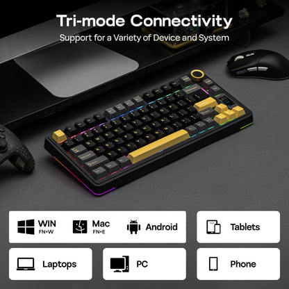 Teclado Mecânico Sem Fios EPOMAKER X AULA EA75 MAX 75% Layout ANSI US Hot-Swap Gasket com Fios/BT/2.4GHz com Ecrã e Botão Rotativo