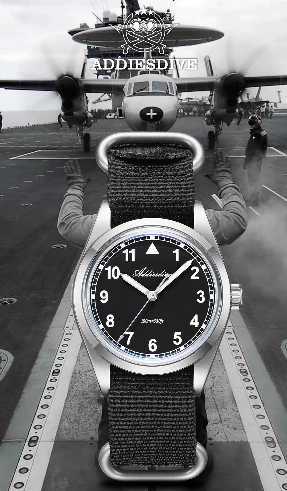 ADDIESDIVE Luxury Quartz Watch For Men New 36mm AR Coated Bubble Glass AD2079 Luminous 100m Waterproof Stainless Steel Men Gift
