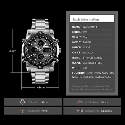 SKMEI 1389 Bracelet Wristwatch Clock Digital Quartz Watch Men Three Time Waterproof Quartz Wrist Mens Watch Relogio Masculino