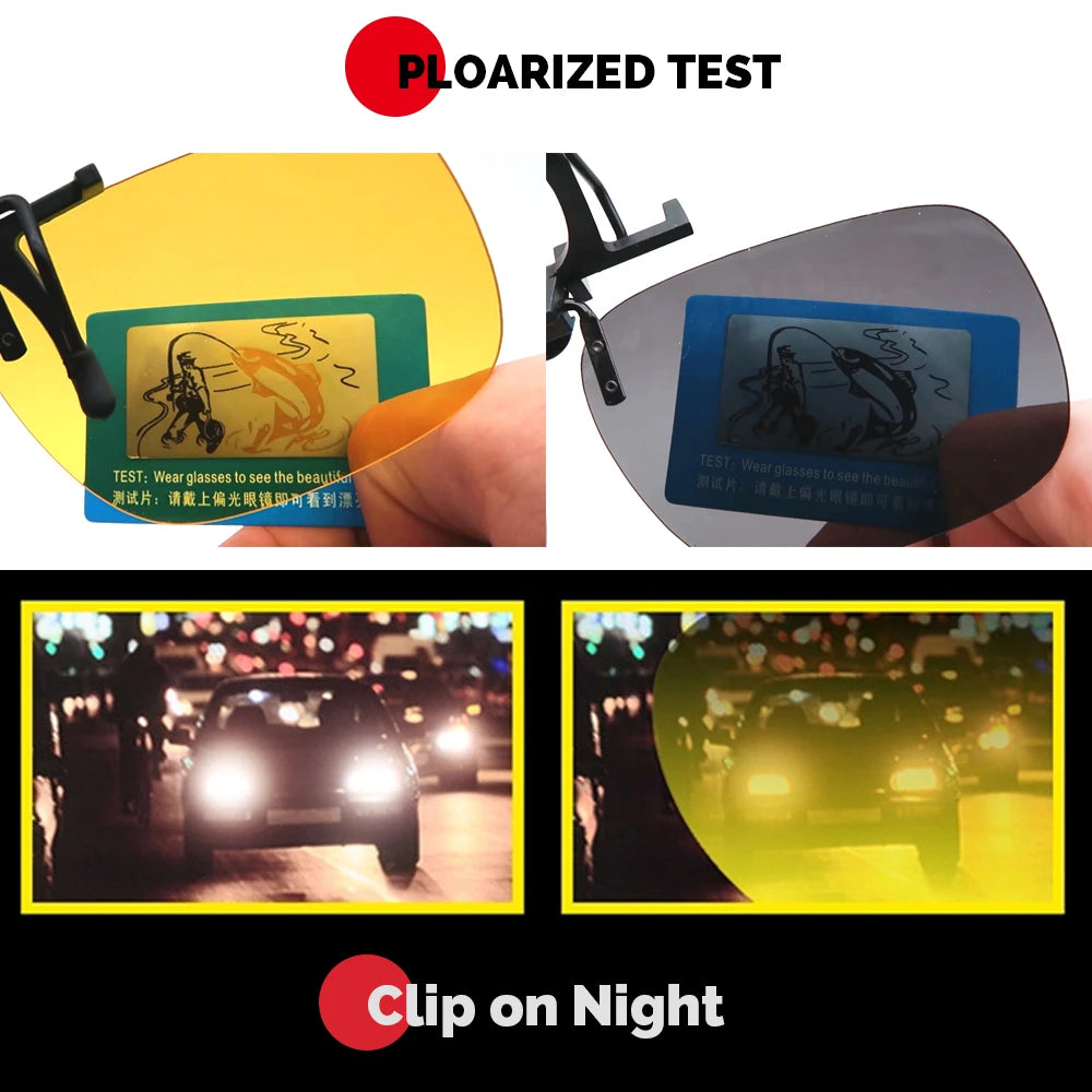 VIVIBEE Men Polarized Flip Up Clip on Sunglasses Black Driving UV400 Women Square S M L Goggles Night Vision Fishing Glasses