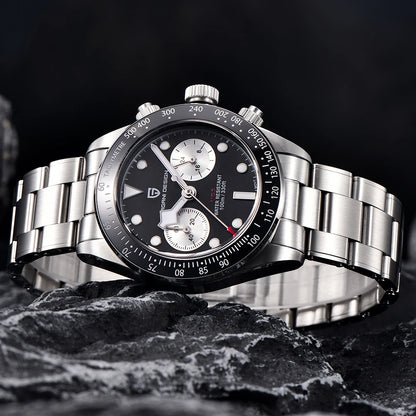 PAGANI DESIGN ‘Panda’ Men’s Watch – Luxury quartz chronograph, water-resistant, sapphire crystal with anti-reflective coating, luminescent sports watch