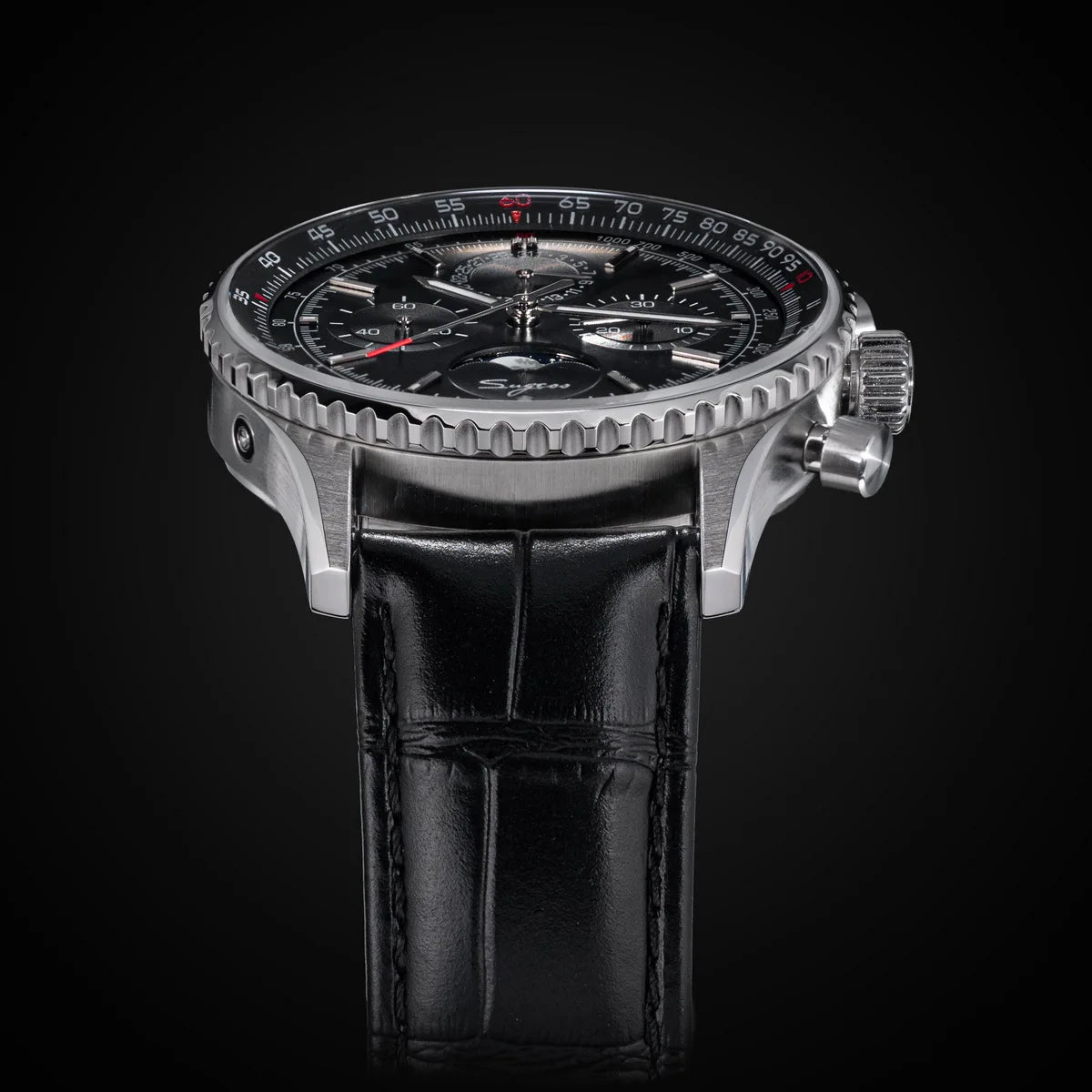 Sugess Chronograph Watch of Man ST1908 Swanneck Movement Mechanical Moonphase Wristwatches Waterproof Calendar Vintage New S468