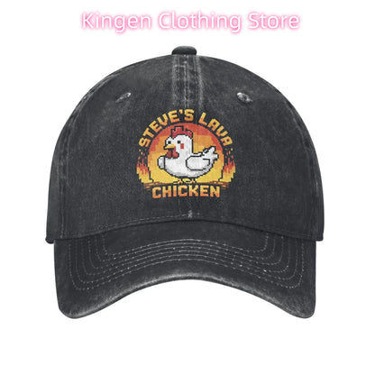 Șapcă de baseball unisex „Chicken Jockey Lava Chicken Print Steves Hat Fashion Distressed Washed”, ajustabilă
