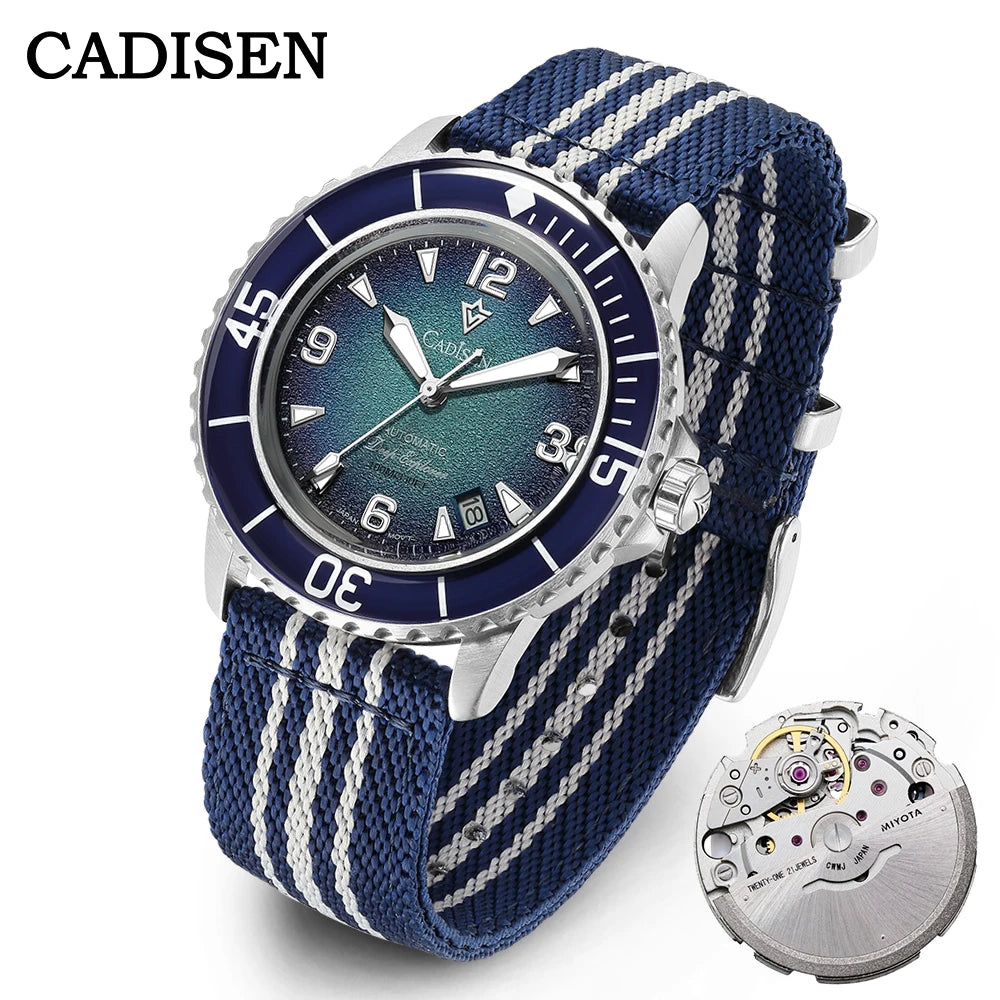 CADISEN Deep Explorer 2025 New Automatic Mechanical Watch Man Canvas Strap Wristwatch 8215 Luxury Luminous Waterproof Watches