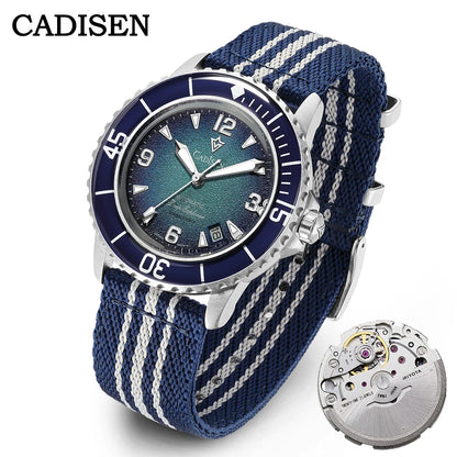 CADISEN Deep Explorer 2025 New Automatic Mechanical Watch Man Canvas Strap Wristwatch 8215 Luxury Luminous Waterproof Watches