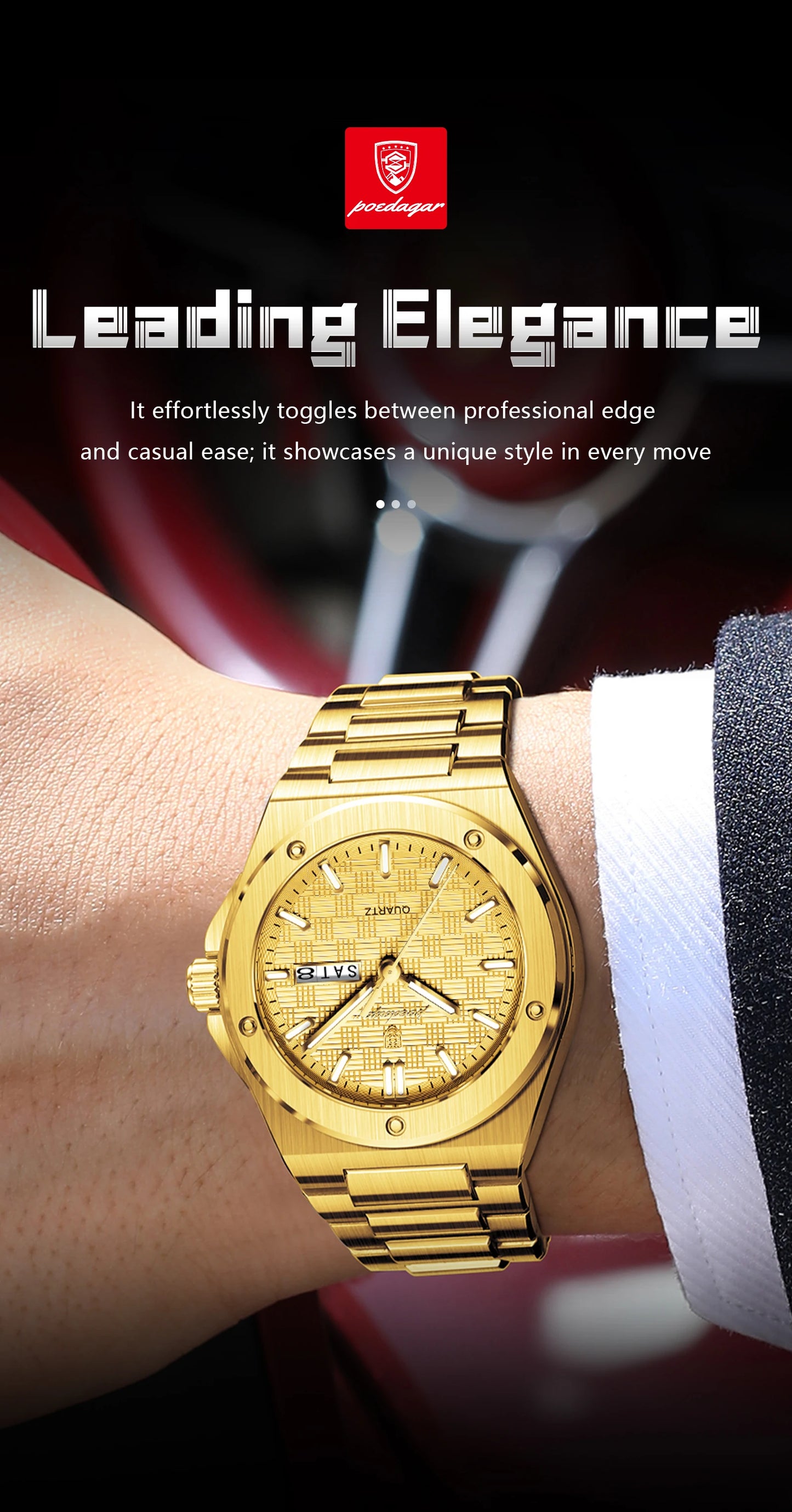 POEDAGAR Business Men Clock Date Week Stainless Steel Luxury Man Wristwatch Waterproof Luminous Sport Quartz Men's Watches Reloj