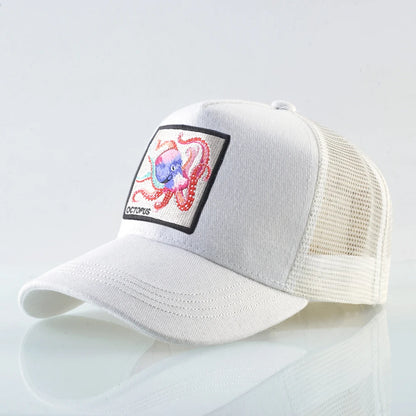 Czapka baseballowa unisex z naszywką z ośmiornicą dla mężczyzn i kobiet – czapka typu snapback na cztery pory roku, czapka typu trucker, czapka sportowa na świeżym powietrzu, oddychająca, codzienna