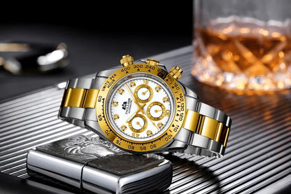 Automatic Mens Watch Mechanical Self Wind Movement Gold Black Stainless Steel Diamonds Stone Sports Luxury Fashion Watches
