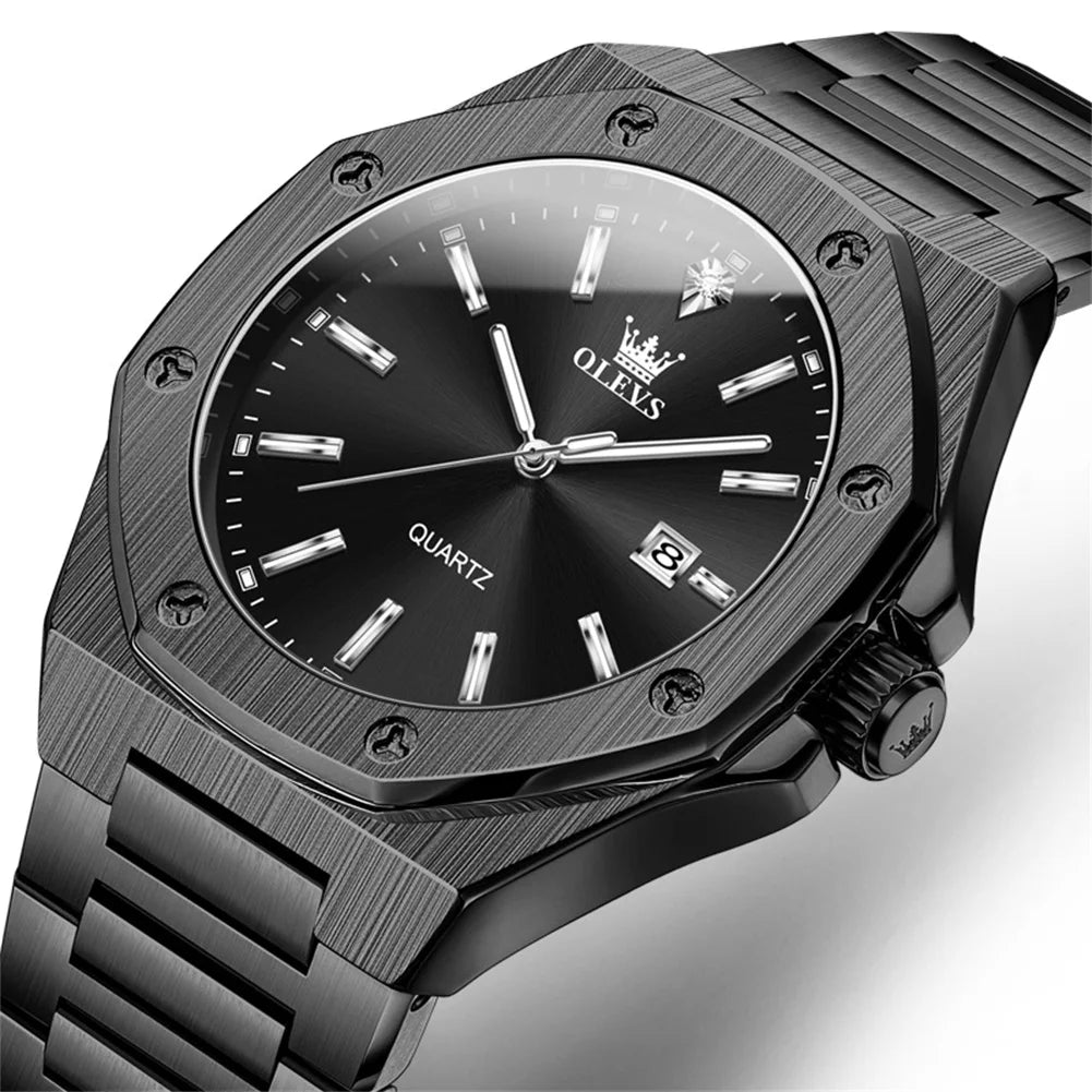 OLEVS Watches For Men Luxury Silver Blue Classic Quartz Watch for Man Waterproof Stainless Steel Luminous Reloj Hombre 2025