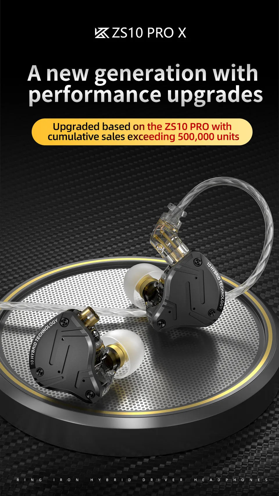KZ ZS10 Pro X In-Ear Wired Earphones HiFi Bass Monitor Earbuds with Detachable Cable & Microphone