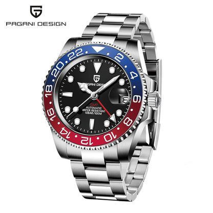 Orologio PAGANI DESIGN GMT 40MM da uomo, di lusso, con vetro zaffiro AR, movimento meccanico automatico, lunetta in ceramica, impermeabile 100M, idea regalo