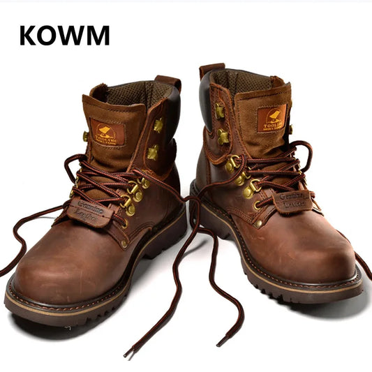 KOWM Cowhide Outdoor Men Hiking Shoes Waterproof Tactical Desert shoes Hunting Boots Snow Boots Fur Sneaker Women Trekking Shoes