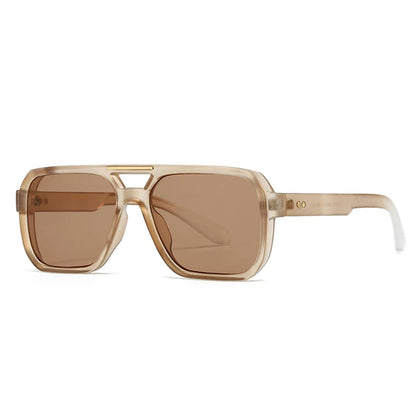 SO&EI Fashion Double Bridges Square Sunglasses Women Retro Rivets Blue Tea Shades UV400 Men Outdoor Gradient Sun Glasses