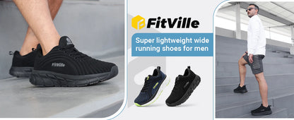 FitVille-schoenen met brede teenruimte voor heren, goed gedempte extra brede schoenen, antislip, breed, lichtgewicht en ademend, voor hardlopen