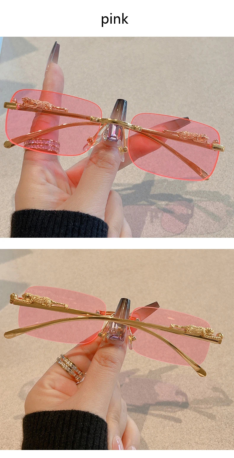 Cycling 12pcs Brand Leopard Rimless Rectangle Sunglasses Fashion Y2K Frameless Sun Glasses Shades for Women Men UV400