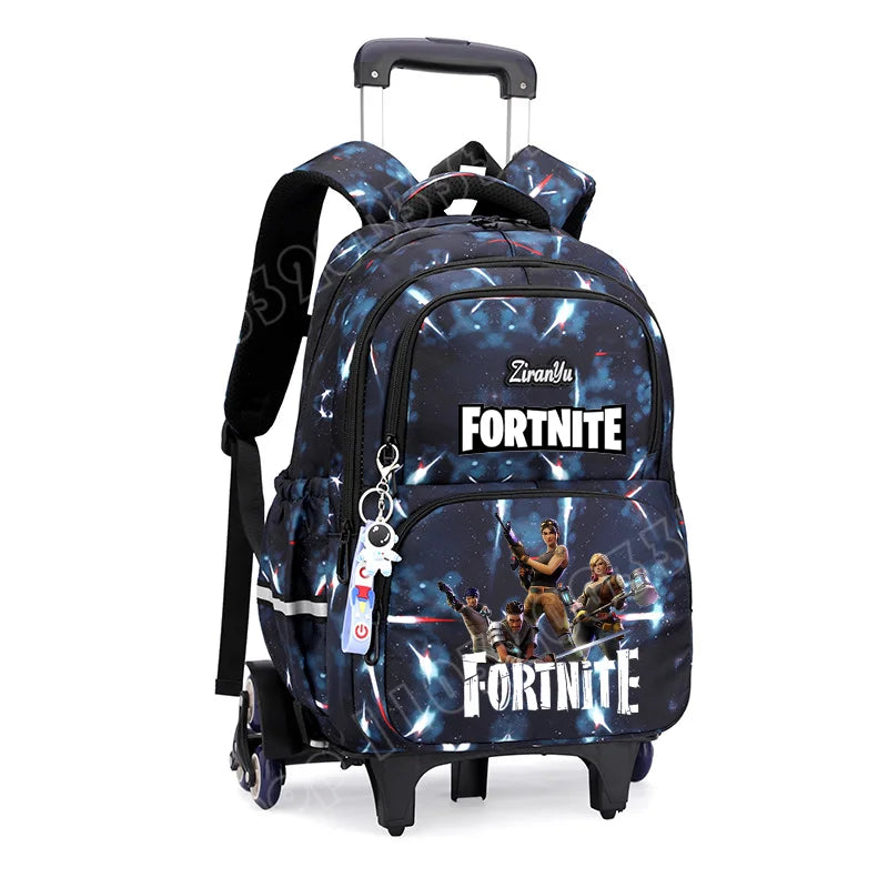 Чанта с колелца Fortnite за лесно изкачване на стълби, аниме, водоустойчива раница на колелца с голям капацитет за ученици, ежедневна пътна чанта