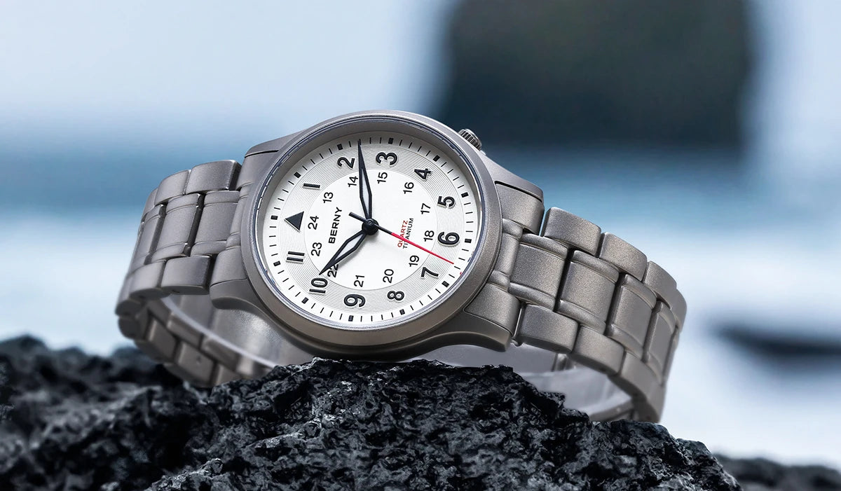 BERNY Full Titanium Watches for Men Outdoor Quartz Men's Field Wristwatch VH31 Super Luminous Sapphire Easy Read Watch