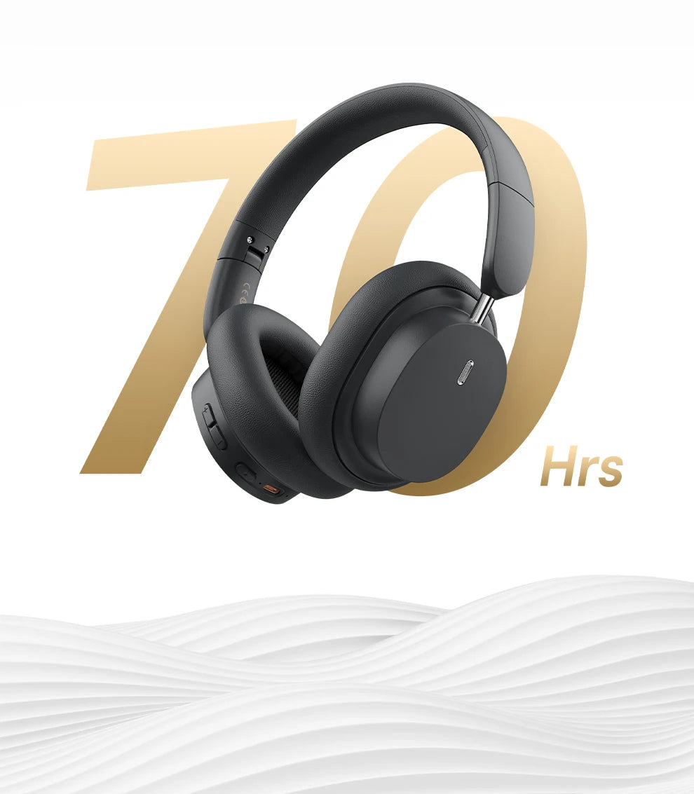 Auscultadores Over-Ear Sem Fios Bluetooth 5.3 Baseus – Driver HiFi de 40mm, Headset Dobrável com 70H de Autonomia e Áudio Espacial