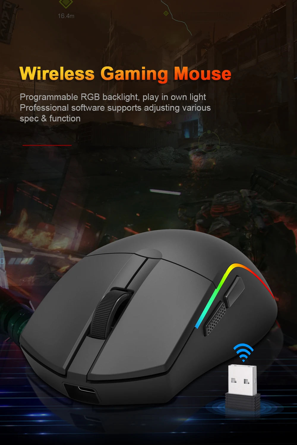 Mouse gaming REDRAGON DEICIDE M816 PRO RGB USB con supporto Bluetooth 2.4G wireless, 26000 DPI, 6 pulsanti per gamer, mouse cablato per computer