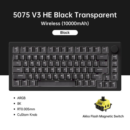 Teclado Magnético Akko 5075 V3 HE 75% — Teclado Mecânico Gaming Personalizado, Rapid Trigger 0.005mm, Taxa de Polling 8K, ARGB