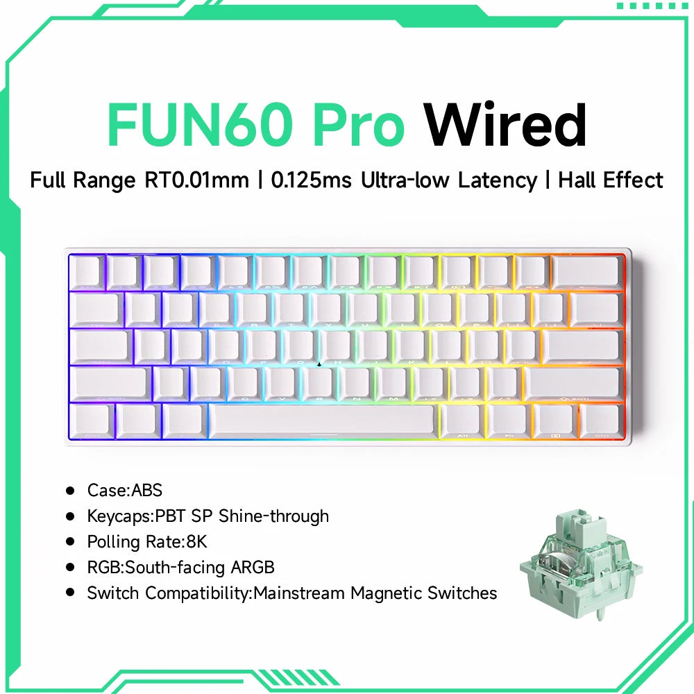 MONSGEEK FUN60 PRO&MAX HE Teclado mecânico 60% sem fios para gaming com switches magnéticos, Rapid Trigger 8K, ARGB e personalização