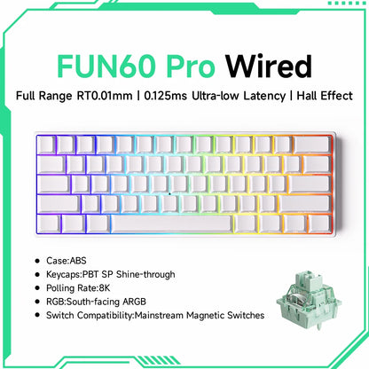 MONSGEEK FUN60 PRO&MAX HE Teclado mecânico 60% sem fios para gaming com switches magnéticos, Rapid Trigger 8K, ARGB e personalização