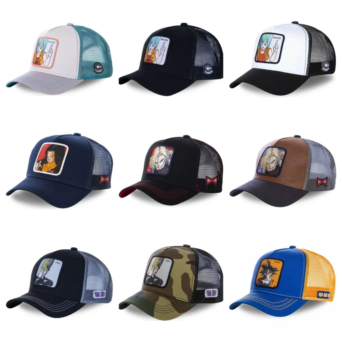 Dragon Ball Buu Goku sapka Nyári utazós csúcsos sapka Férfi hímzett hip-hop stílusú napellenzős állítható trucker hálós sapka