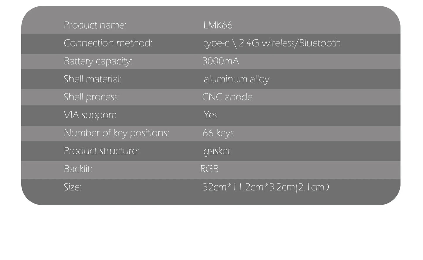 ZUOYA LMK66 3 Mode Mechanical Keyboard Kit Aluminum Wireless Gaming Keyboard 60% Bluetooth 2.4G RGB Hotswap  Gasket Structure