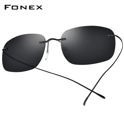 FONEX Titanium Rimless Sunglasses Men Austria Ultralight Frameless Square Polarized Sun Glasses for Women Japanese Shades 85694