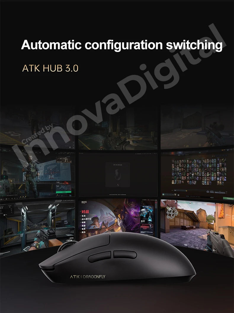 „ATK Dragonfly A9 Ultimate“ belaidė žaidimų pelė, „PAW3950 Ultra 8 kHz“ ergonomiška lengva žaidimų pelė, skirta FPS, e. sportui ir „CSGO“