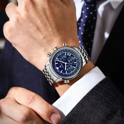 POEDAGAR herenhorloge in militaire stijl, waterdicht, met verlichting, datum en chronograaf, luxe roestvrijstalen herenhorloge met quartz-uurwerk