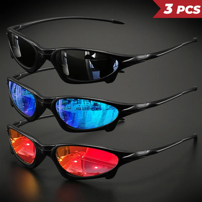 3PCS Futuristic Small Frame Colorful Sports Sunglasses - Wraparound Fit, UV400 for Cycling, Fishing & Travel