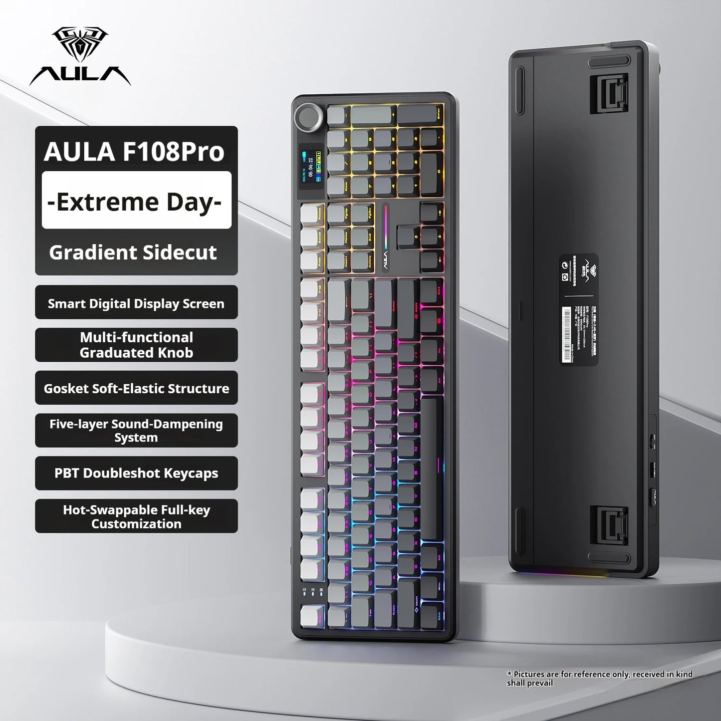 Teclado Mecânico AULA F108 PRO Personalizado Layout 100% Retroiluminação RGB Sem Fios Bluetooth Interruptores Hi-Fi Teclado Gaming