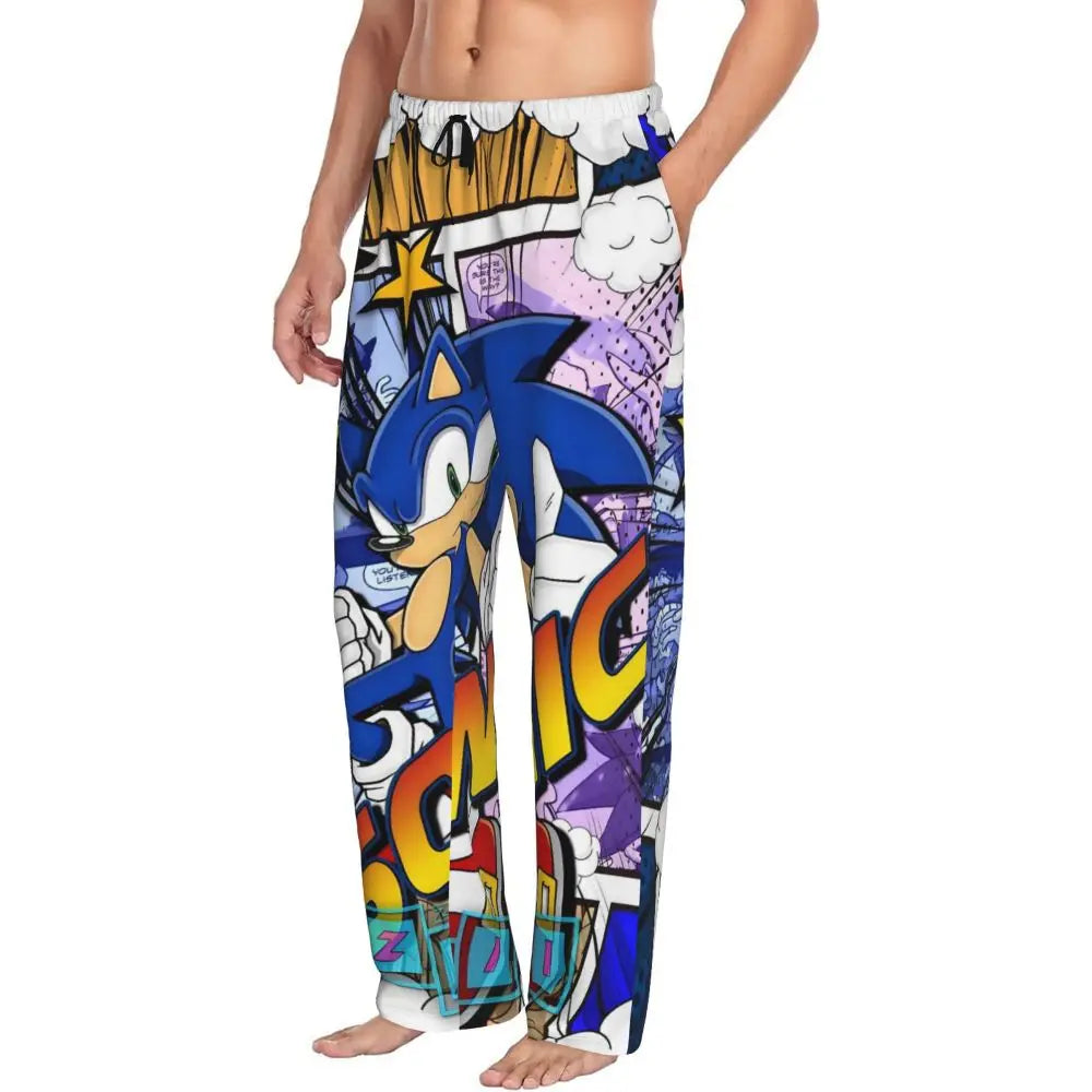Custom Print Men's Soniced Pajama Pants Hedgehog Game Sleepwear Sleep Lounge Bottoms with Pockets