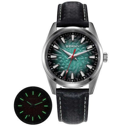 BERNY Men's Watch 10ATM Sapphire Luminous Fashion Quart Watches Full Stainless Steel Classic Dress Business Wristwatch
