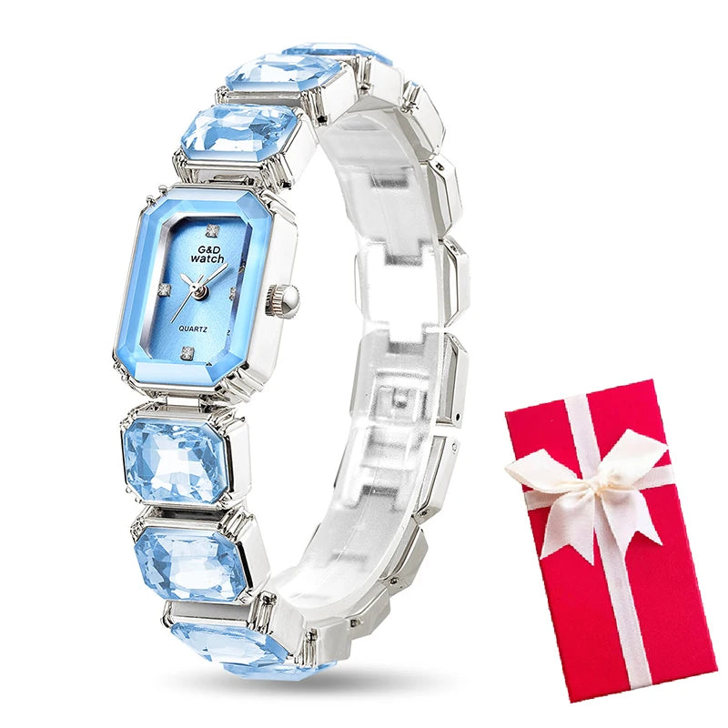Ladies Wrist Watch Small Golden Square Quartz For Women Bracelet Watches Top Brand Luxury Diamond Fashion Women's Watch 2024