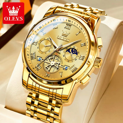 OLEVS 2859 herenhorloge – Klassiek en luxueus model met Romeinse cijfers, multifunctioneel, waterdicht, lichtgevende wijzerplaat, hoogwaardig quartz uurwerk.