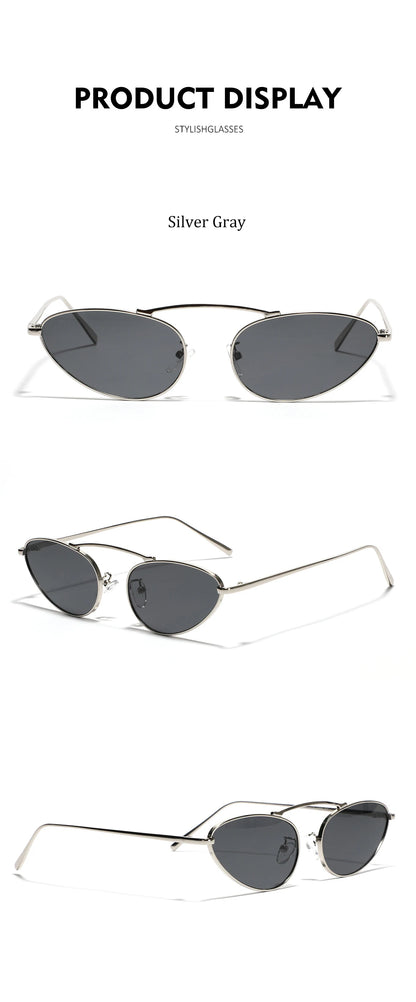 Luxury Brand Cat Eye Sunglasses Women 2025 Fashion Unique Small Oval Sun Glasses Trendy Metal Frame Cool Triangle Eyewear UV400