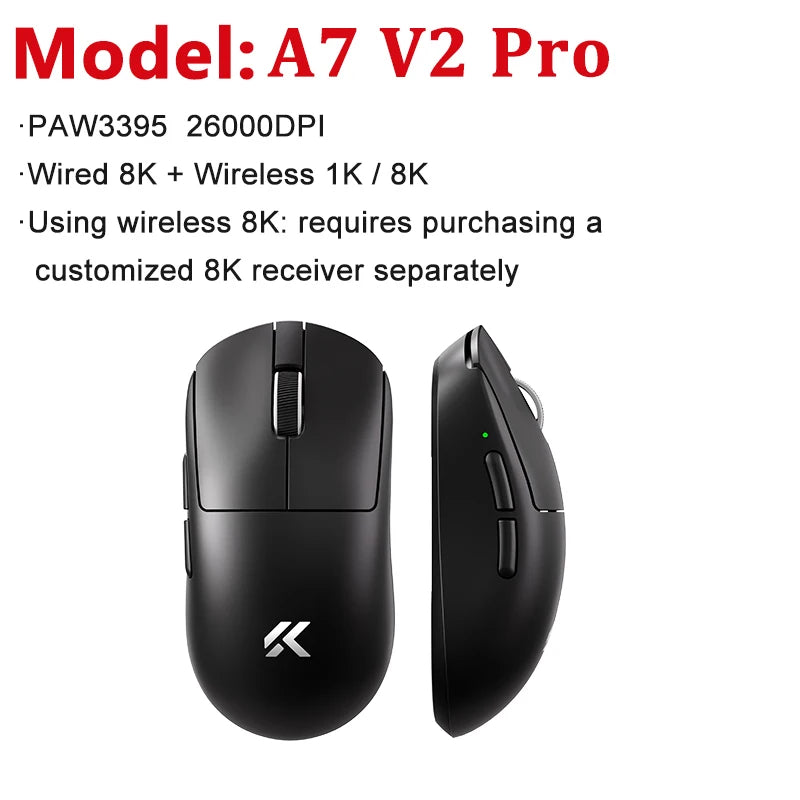 MCHOSE A7 V2 Ultra / Pro könnyű vezeték nélküli gamer egér, dupla 8000Hz, PAW3950 TI, 42000DPI – PC-s e-sport játékosoknak